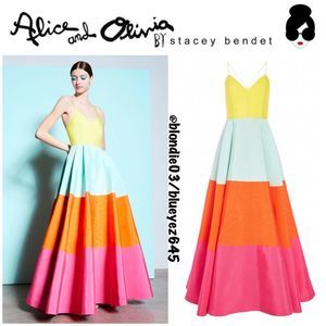 Alice + Olivia Lavelle Colorblock Maxi Gown 2 NWT